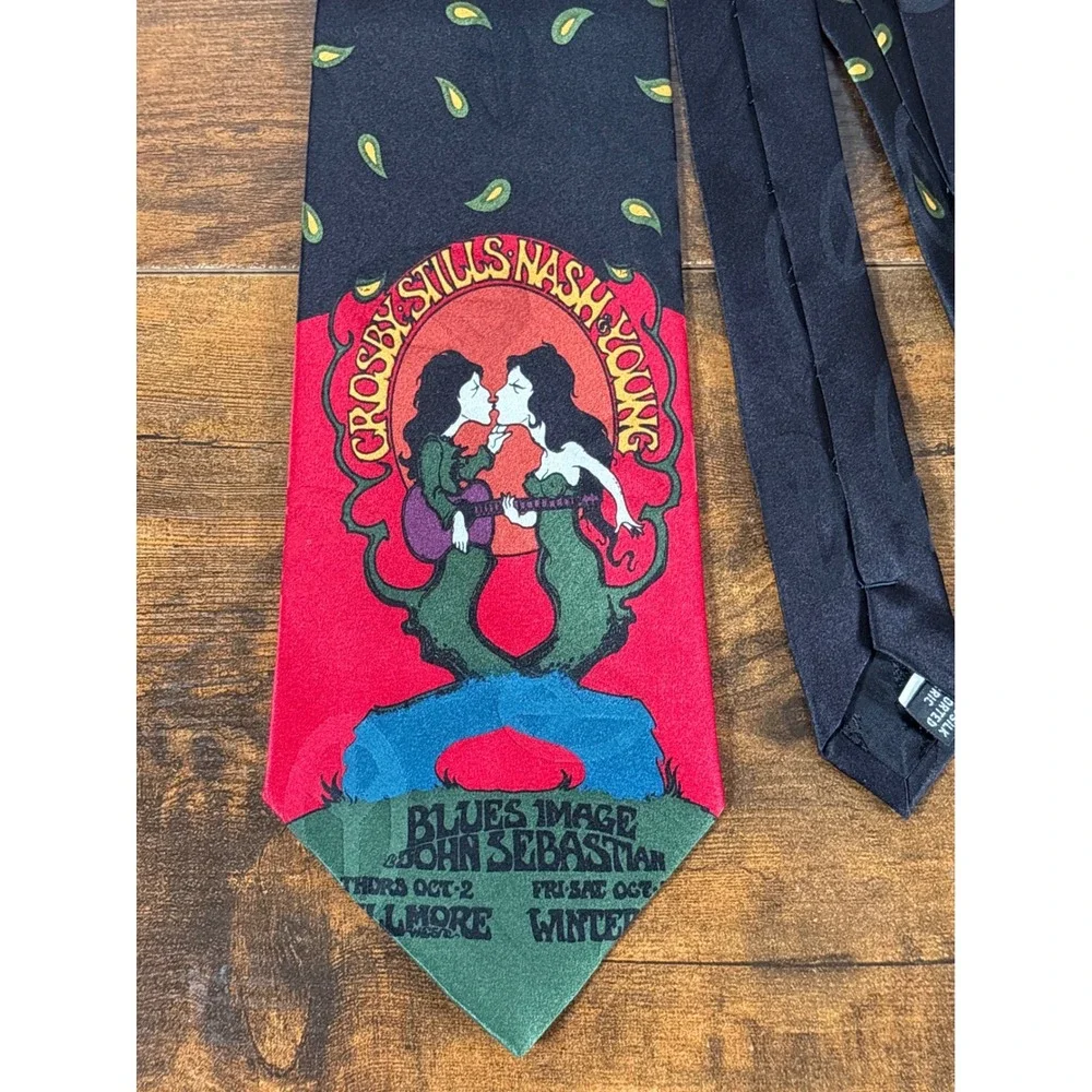 The Fillmore Poster Ties Crosby Stills Nash Young Bill Graham Silk Tie Black 194